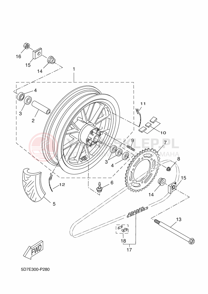 Schemat "Koło tył" do Yamaha YZF-R125