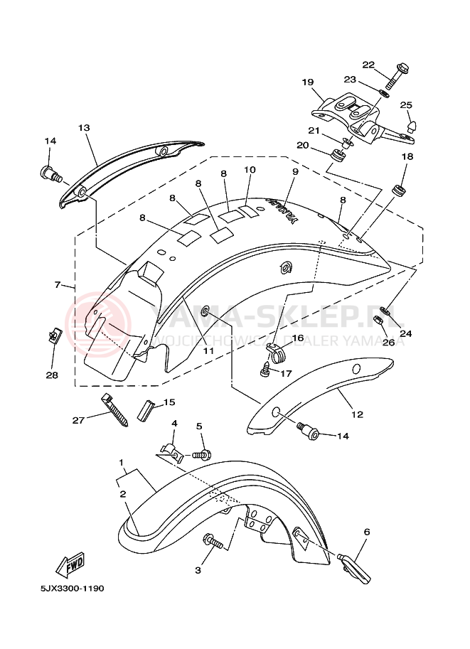 Schemat "błotnik" do Yamaha XVS125 DRAGSTAR