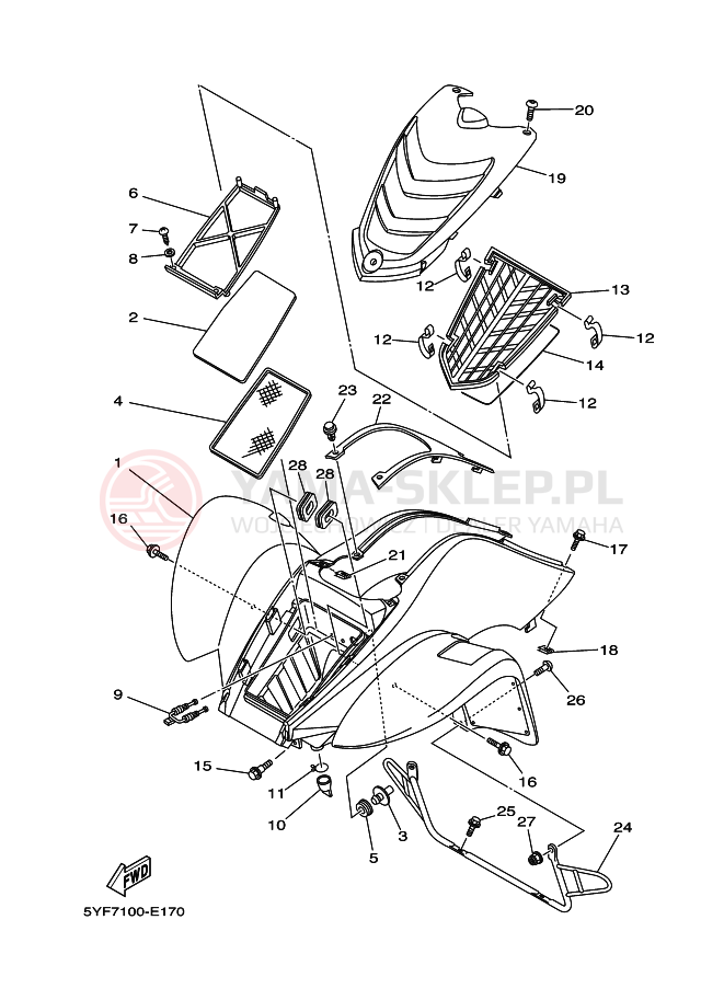 Schemat "Przedni błotnik" do Yamaha YFM50
