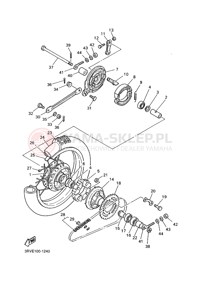 Schemat "Koło tył" do Yamaha PW80