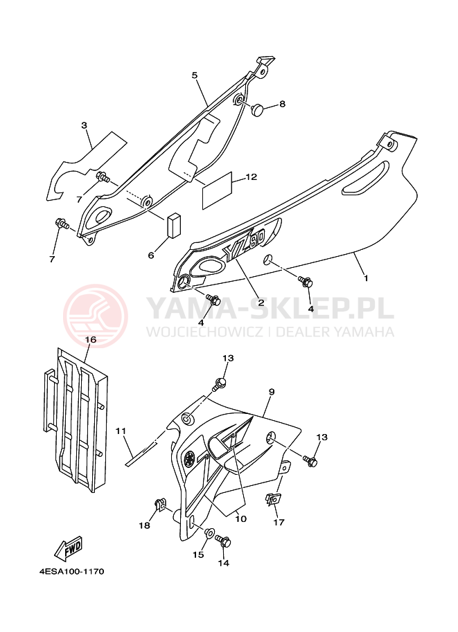 Schemat "Pokrywa boczna" do Yamaha YZ80