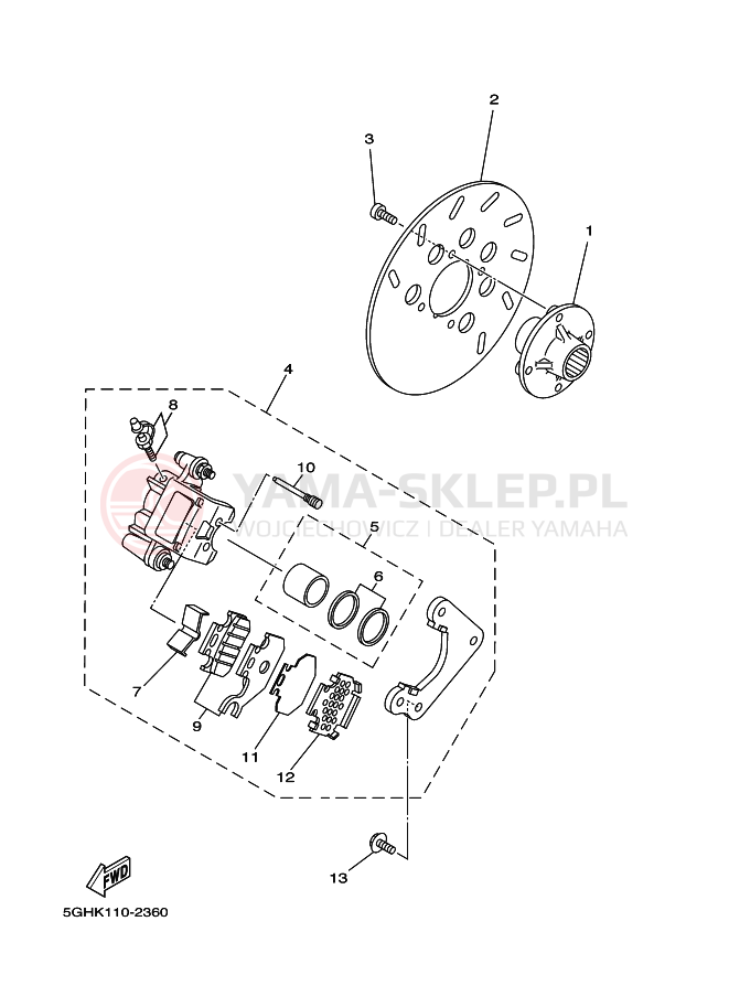 Schemat "Hamulce tył" do Yamaha YFM400FWA