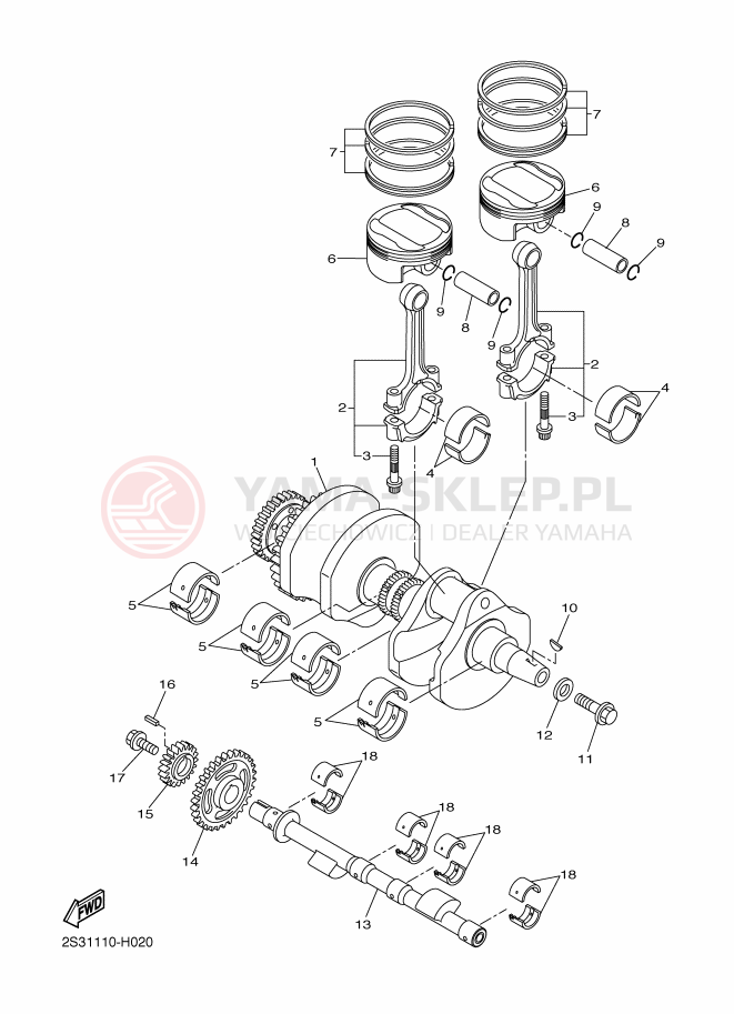 Schemat "Wał korbowy, tłok" do Yamaha VMAX17