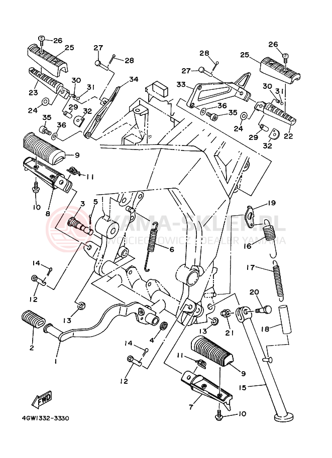Schemat "Stopka postojowa i podnóżki" do Yamaha TDR125