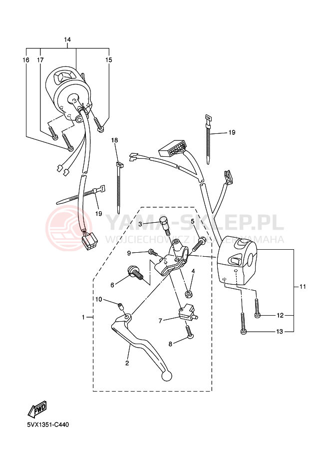 Schemat "Kierownica i osprzęt" do Yamaha FAZER