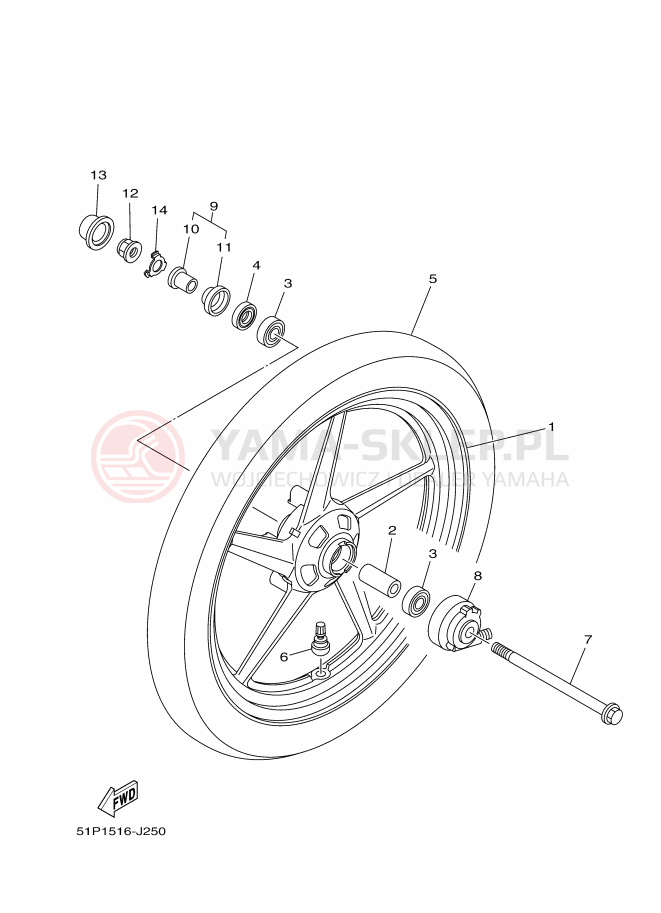 Schemat "Koło przód" do Yamaha YBR125ED