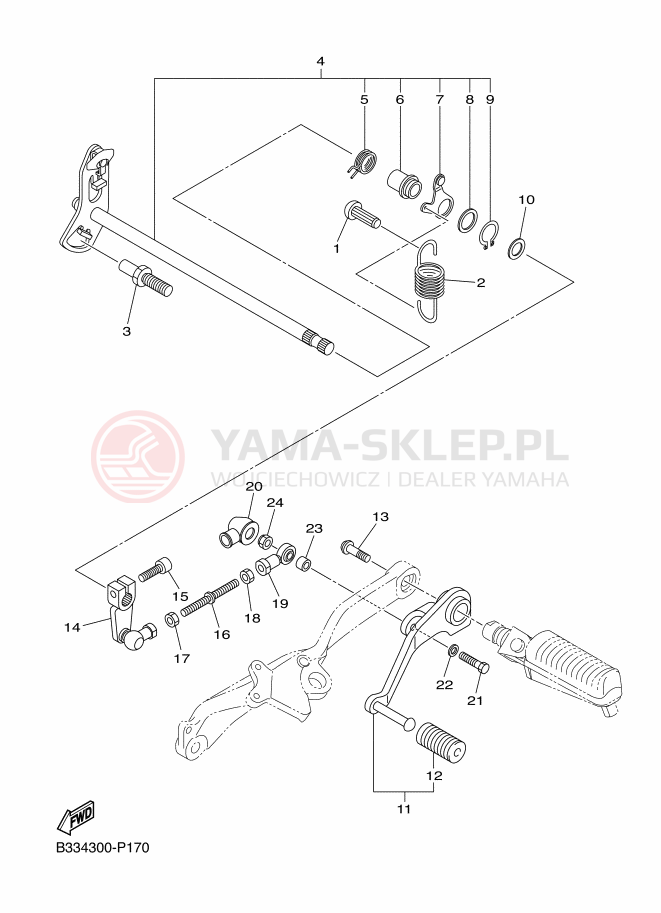 Schemat "Dźwignia zmiany biegów, wałek" do Yamaha XVS950 ABS