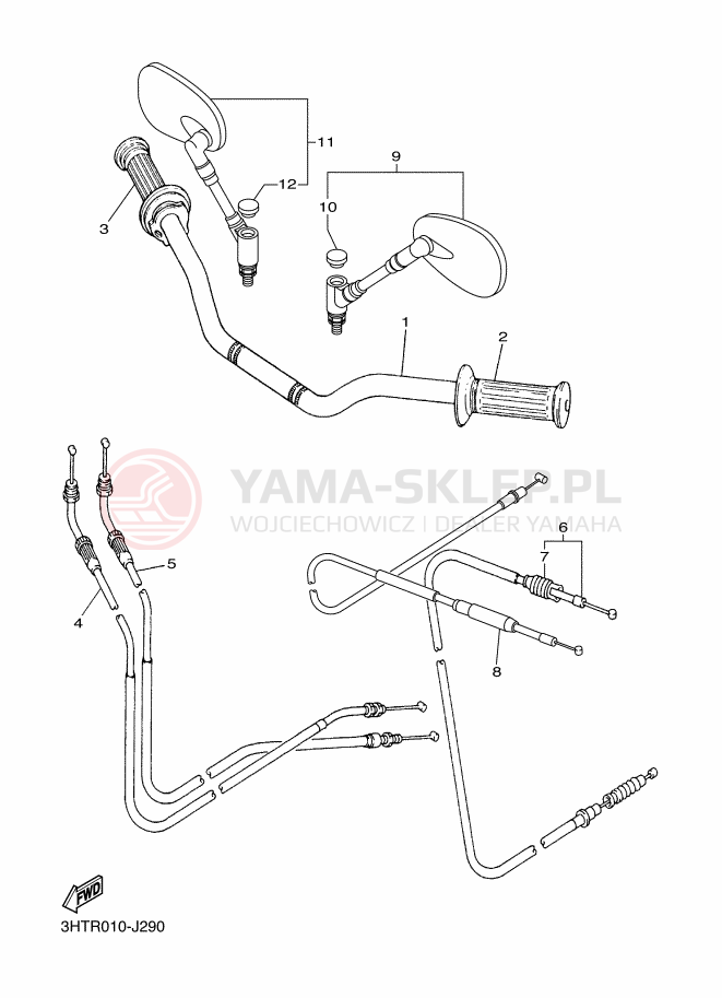 Schemat "Kierownica i osprzęt" do Yamaha SR400