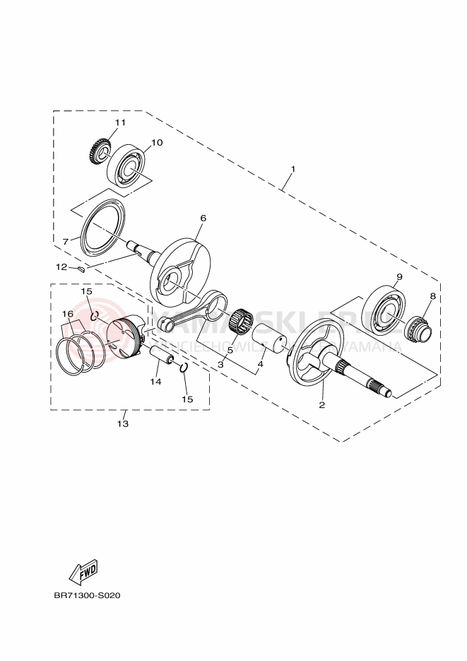 Schemat "Wał korbowy, tłok" do Yamaha TRICITY 125