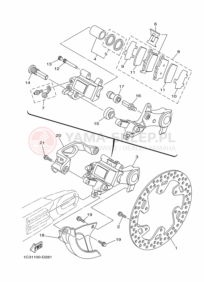 Schemat "Zacisk hamulcowy tylny" do Yamaha YZ125