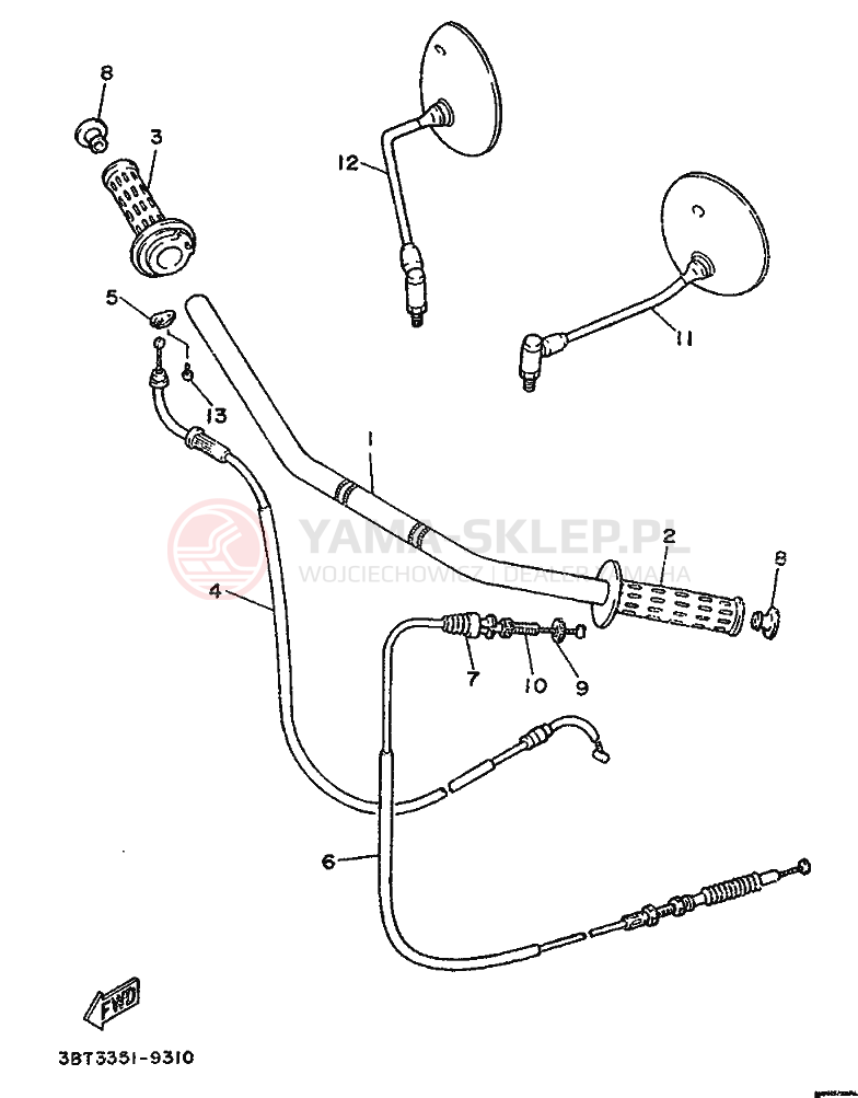 Schemat "Kierownica i osprzęt" do Yamaha XV535 VIRAGO