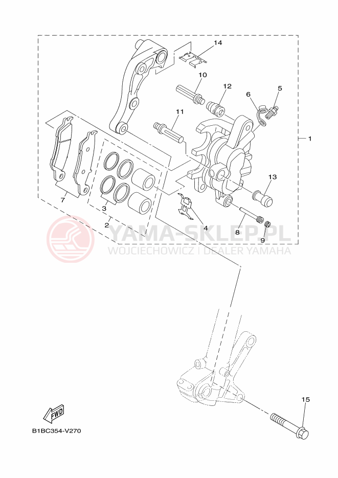 Schemat "Zacisk hamulcowy + tarcza przód" do Yamaha YZ250