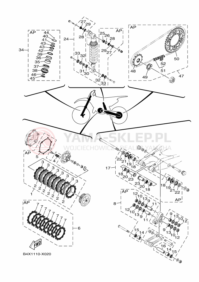 Schemat "ZESTAW CZĘŚCI KONSERWACYJNYCH" do Yamaha YZ125