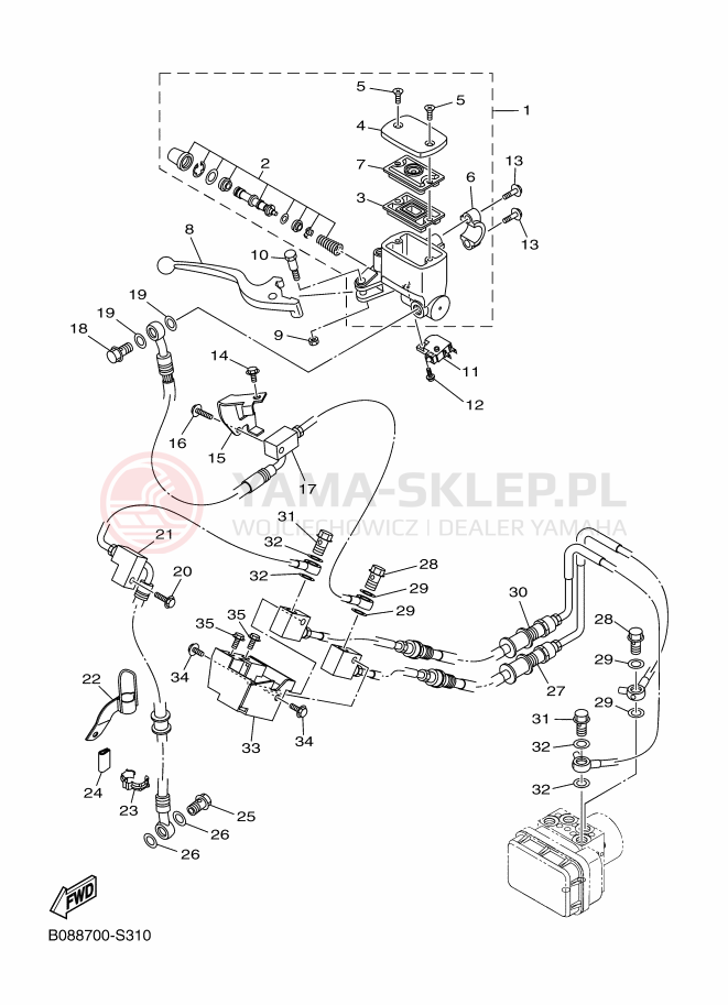 Schemat "Pompa hamulcowa przednia" do Yamaha MT-03