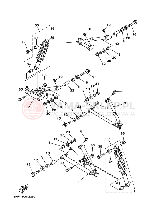 Schemat "PRZEDNIE ZAWIESZENIE KOŁA" do Yamaha WARRIOR