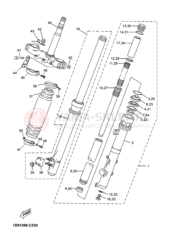 Schemat "Amortyzatory przód" do Yamaha DT125RE