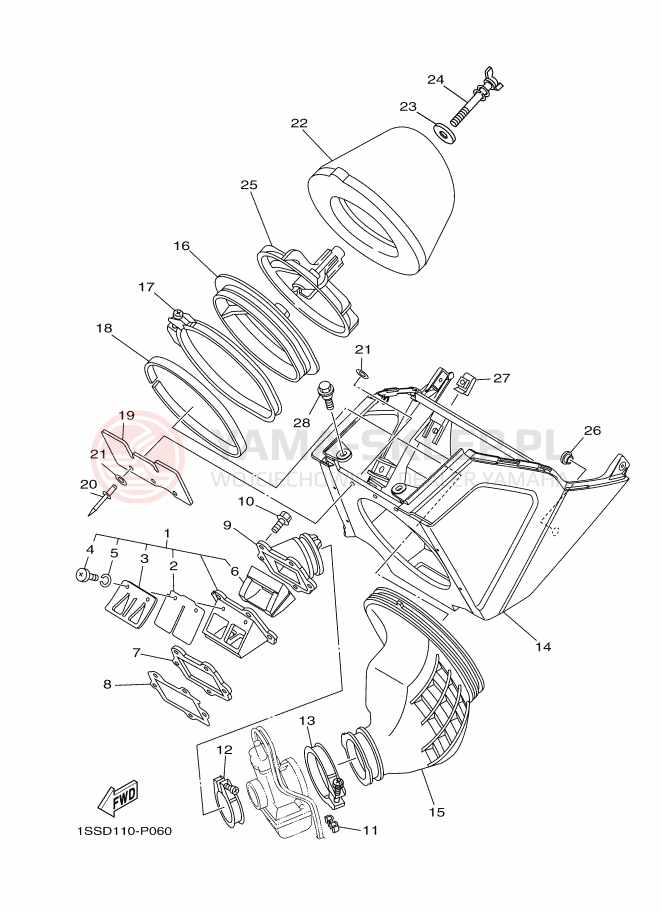 Schemat "Wtrysk paliwa" do Yamaha YZ250X