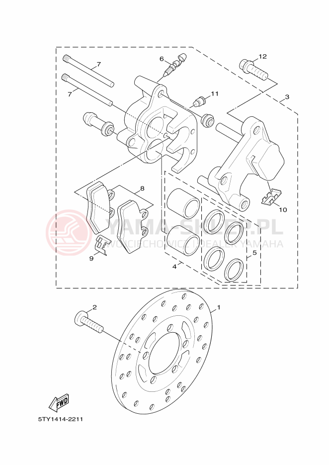 Schemat "Zacisk hamulcowy + tarcza przód" do Yamaha CYGNUS
