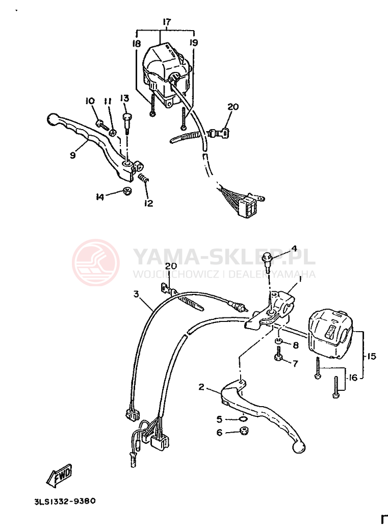 Schemat "Kierownica i osprzęt" do Yamaha XV240 VIRAGO