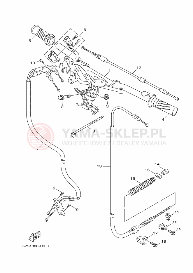 Schemat "Kierownica i osprzęt" do Yamaha XENTER 150