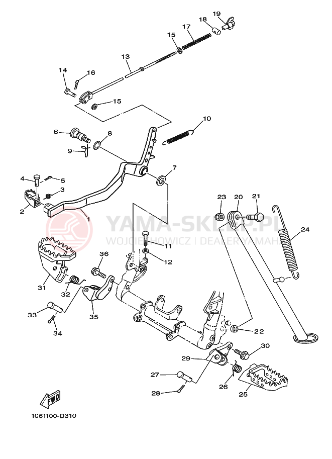 Schemat "Stopka postojowa i podnóżki" do Yamaha TT-R230 TTR230V