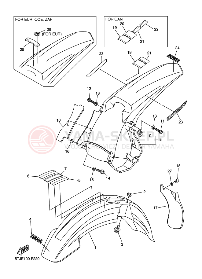Schemat "błotnik" do Yamaha WR450F