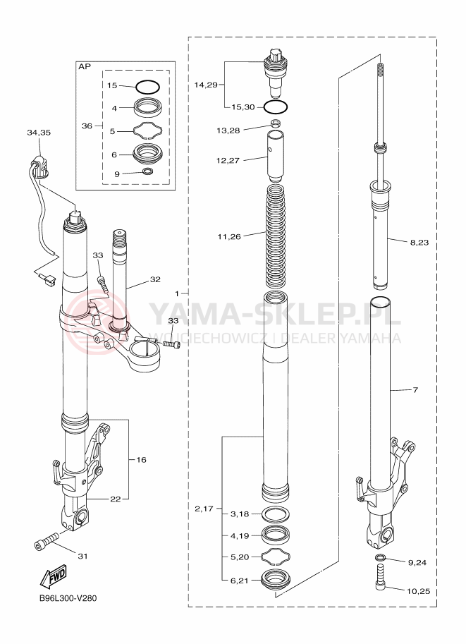 Schemat "Amortyzatory przód" do Yamaha FJR1300AE