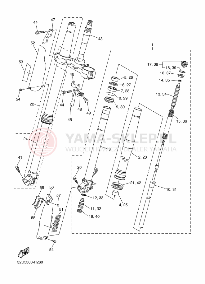 Schemat "Amortyzatory przód" do Yamaha WR250R