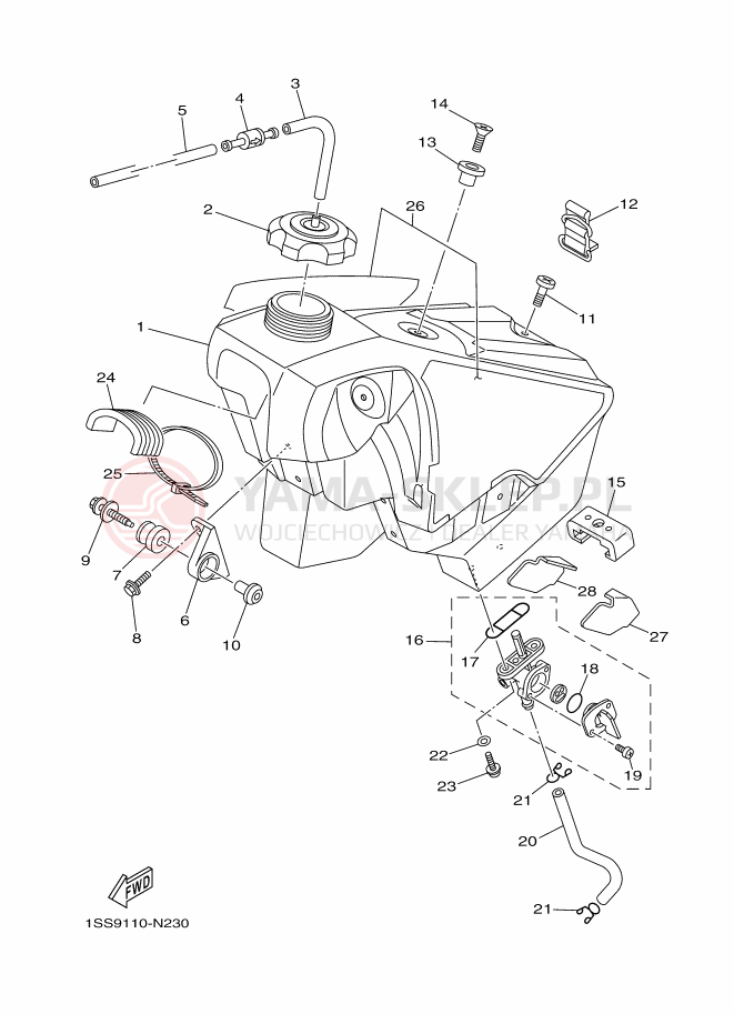 Schemat "zbiornik paliwa" do Yamaha YZ250