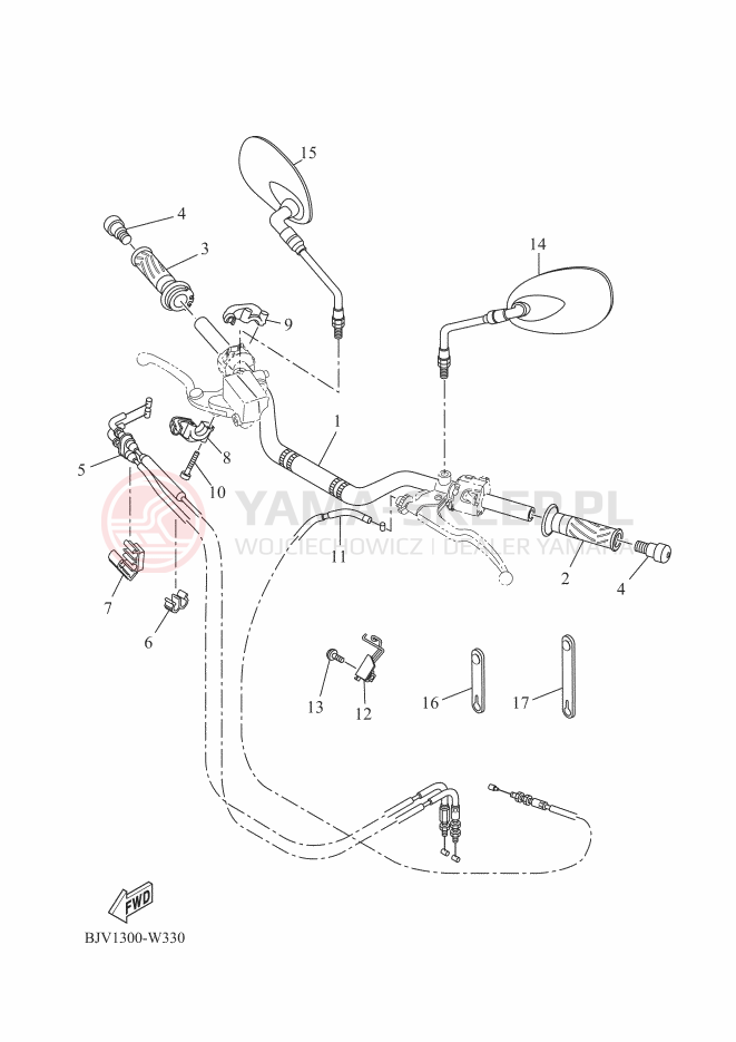 Schemat "Kierownica i osprzęt" do Yamaha XSR700