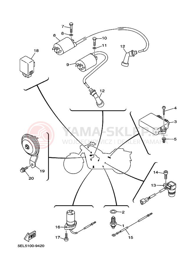 Schemat "układ elektryczny" do Yamaha XVS1100 XVS11RC V STAR 1100