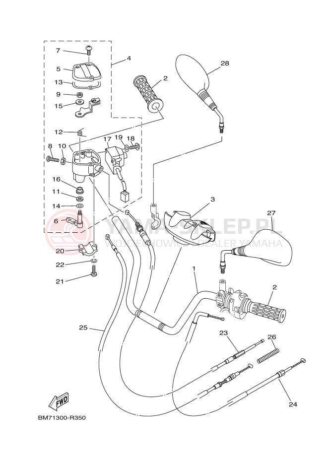 Schemat "Kierownica i osprzęt" do Yamaha GRIZZLY 450 EPS