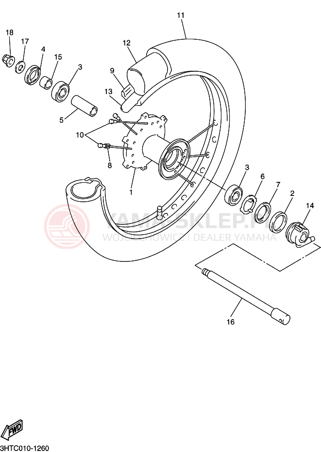 Schemat "Koło przód" do Yamaha SR400
