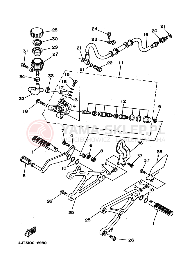 Schemat "Stopka postojowa i podnóżki" do Yamaha TZ125