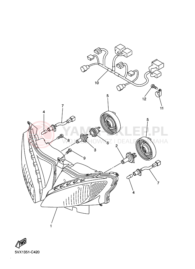 Schemat "Lampa przód" do Yamaha FZ6-SA FAZER
