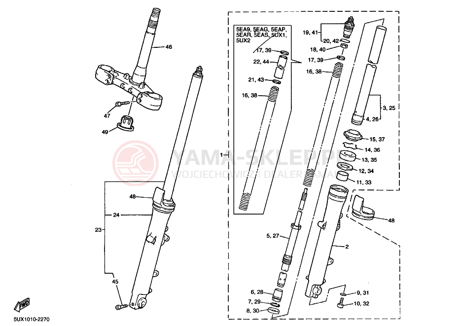 Schemat "Amortyzatory przód" do Yamaha XJR1300