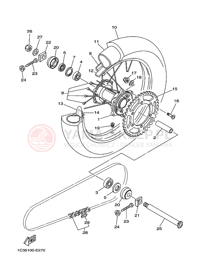 Schemat "Koło tył" do Yamaha YZ125