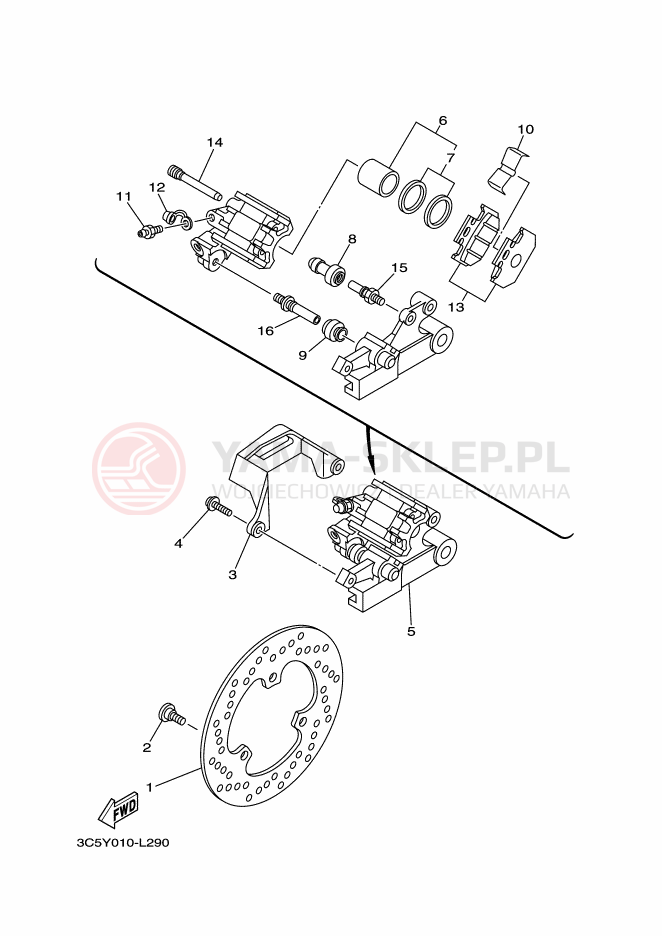Schemat "Zacisk hamulcowy tylny" do Yamaha XT250