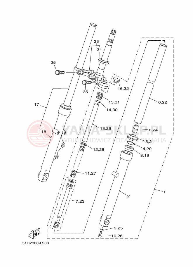 Schemat "Amortyzatory przód" do Yamaha YBR125ED