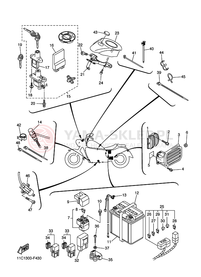 Schemat "układ elektryczny" do Yamaha XVS1300A