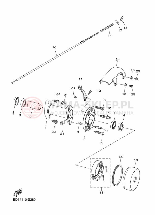 Schemat "Hamulce tył" do Yamaha YFM90R