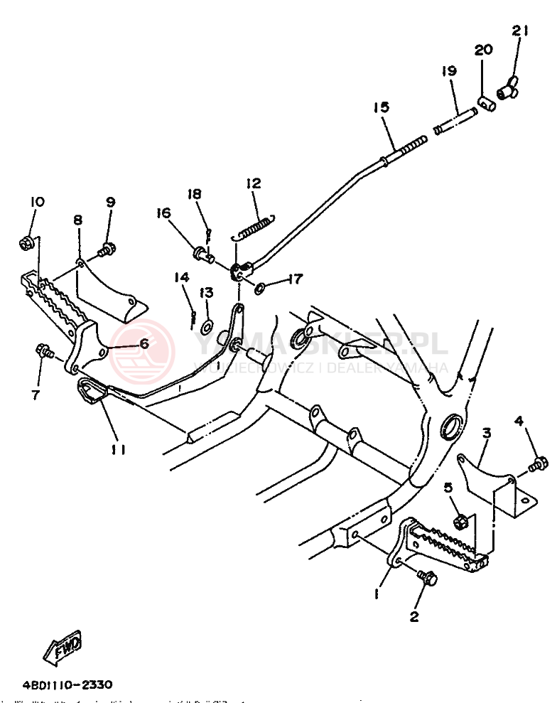 Schemat "Stopka postojowa i podnóżki" do Yamaha YFB250