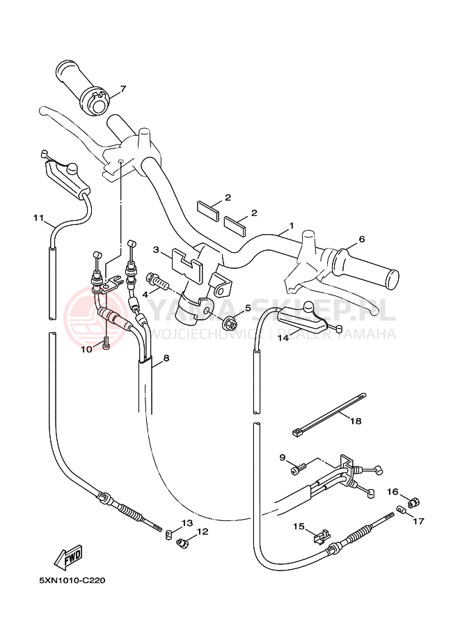 Schemat "Kierownica i osprzęt" do Yamaha YL50
