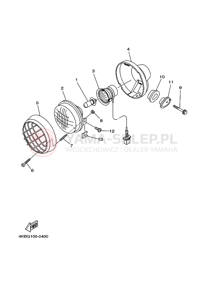 Schemat "Lampa przód" do Yamaha YFM350FWX
