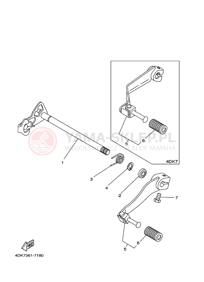 Schemat "Dźwignia zmiany biegów, wałek" do Yamaha DT125RE