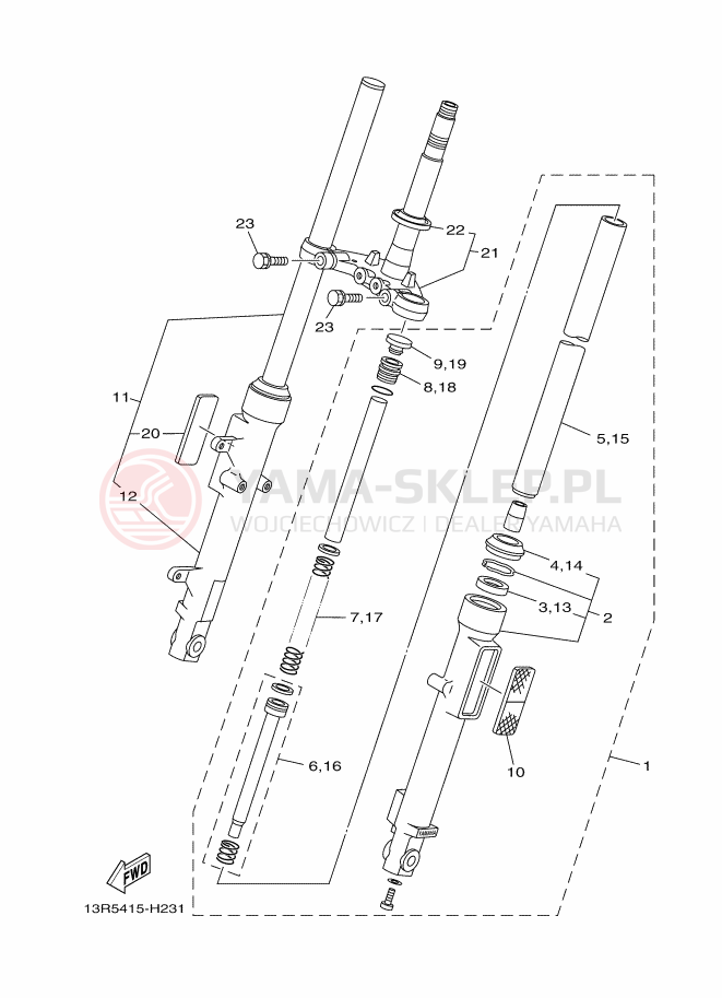 Schemat "Amortyzatory przód" do Yamaha YB125