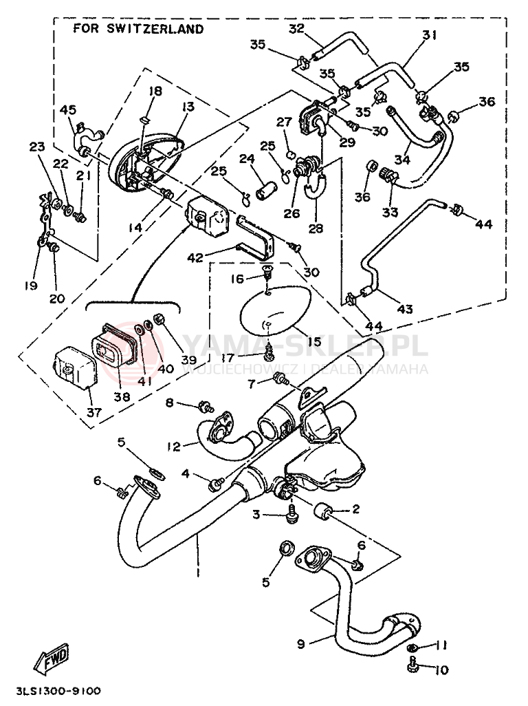 Schemat "Wydech końcowy" do Yamaha XV250 VIRAGO