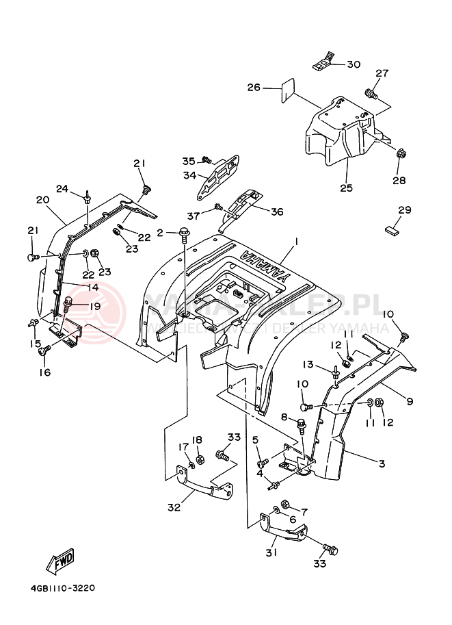Schemat "TYLNY BŁOTNIK" do Yamaha KODIAK 400