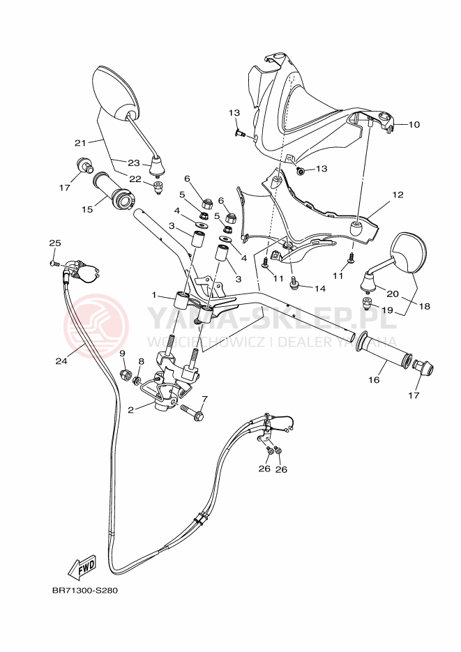 Schemat "Kierownica i osprzęt" do Yamaha TRICITY 125