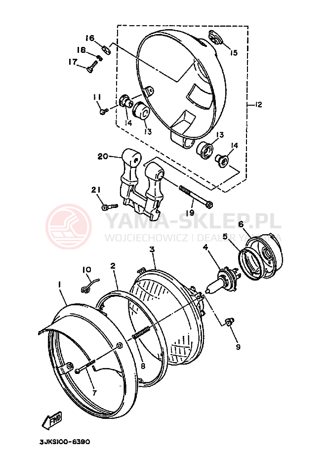 Schemat "Lampa przód" do Yamaha XV1100 VIRAGO